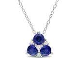 1.35 Carat (ctw) Lab-Created Blue Three Stone Pendant Necklace in Sterling Silver with Chain